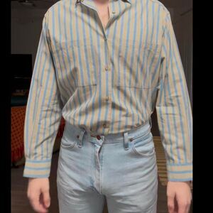 Liz-claiborne Men's Blue and Cream Shirt